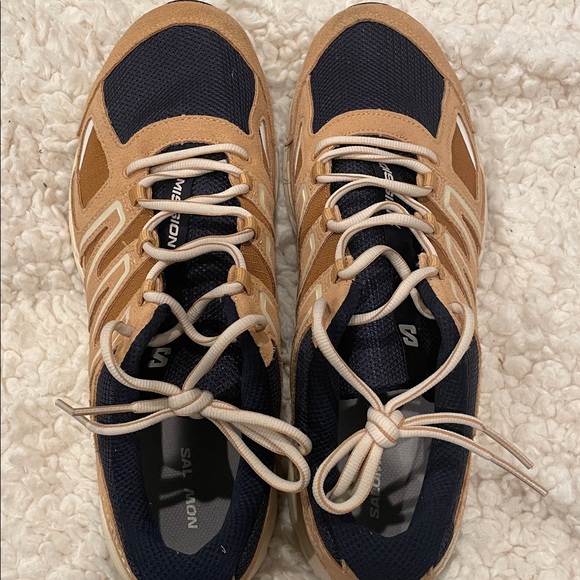 SALOMON X-Mission 4 Low Suede Athletic Sneakers Shoes Tan/Navy | EUC - Picture 6 of 7